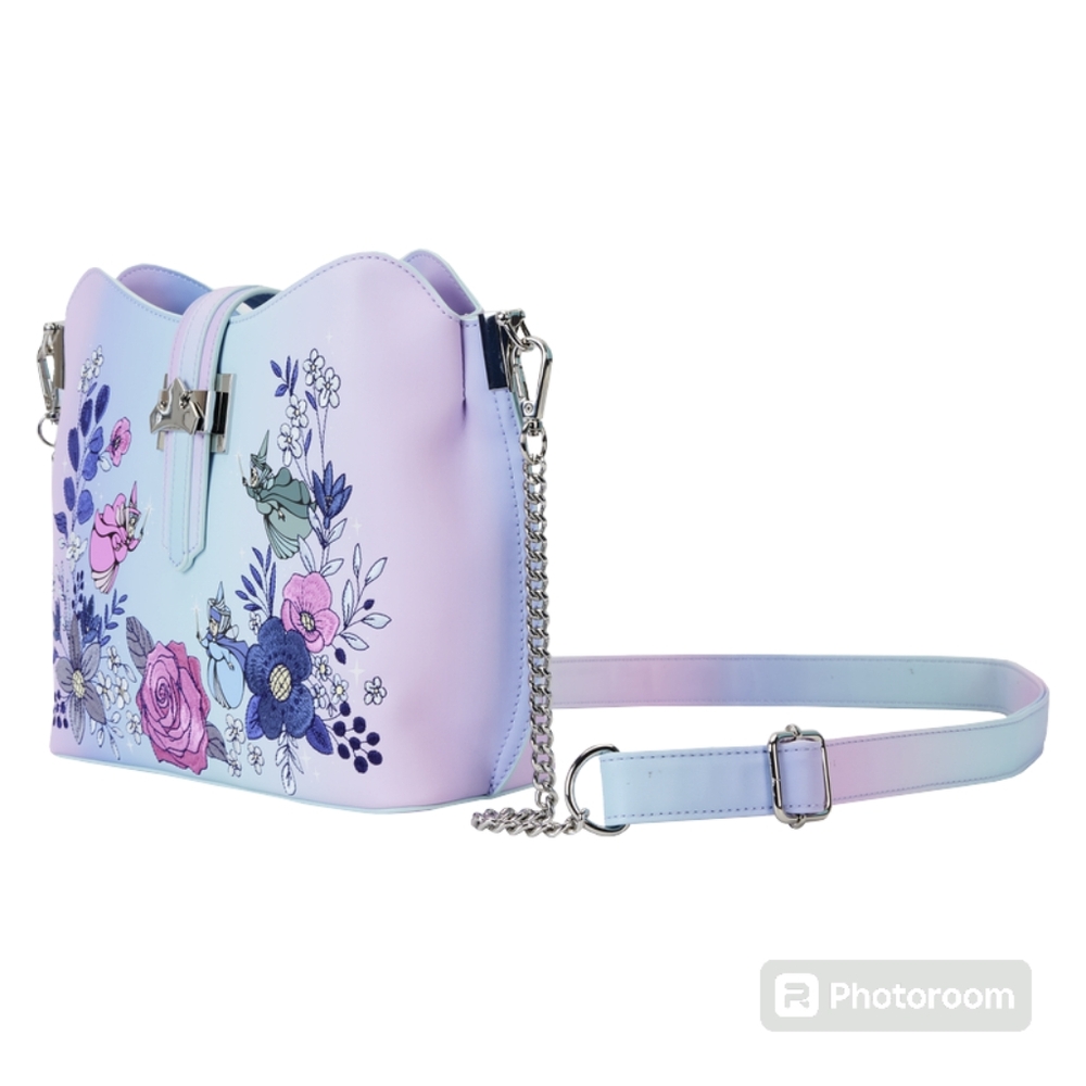 Loungefly Sleeping Beauty 65th Anniversary 3 Fairies Floral Ombre Crossbody Bag - Picture 5 of 5